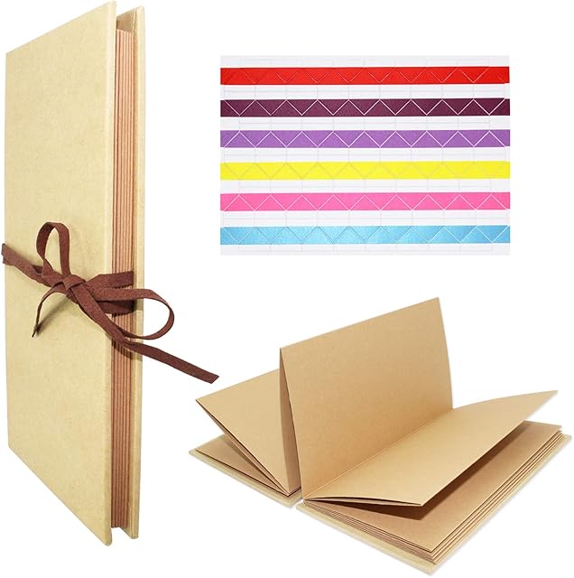 Uooker Stretchable Folding DIY Photo Album 8.2 x 4.5 inches Hardcover Kraft Paper Scrapbook Anniversary Sketchbook Wedding Guest Book Birthday Valentine Gift Student Graduation Albums