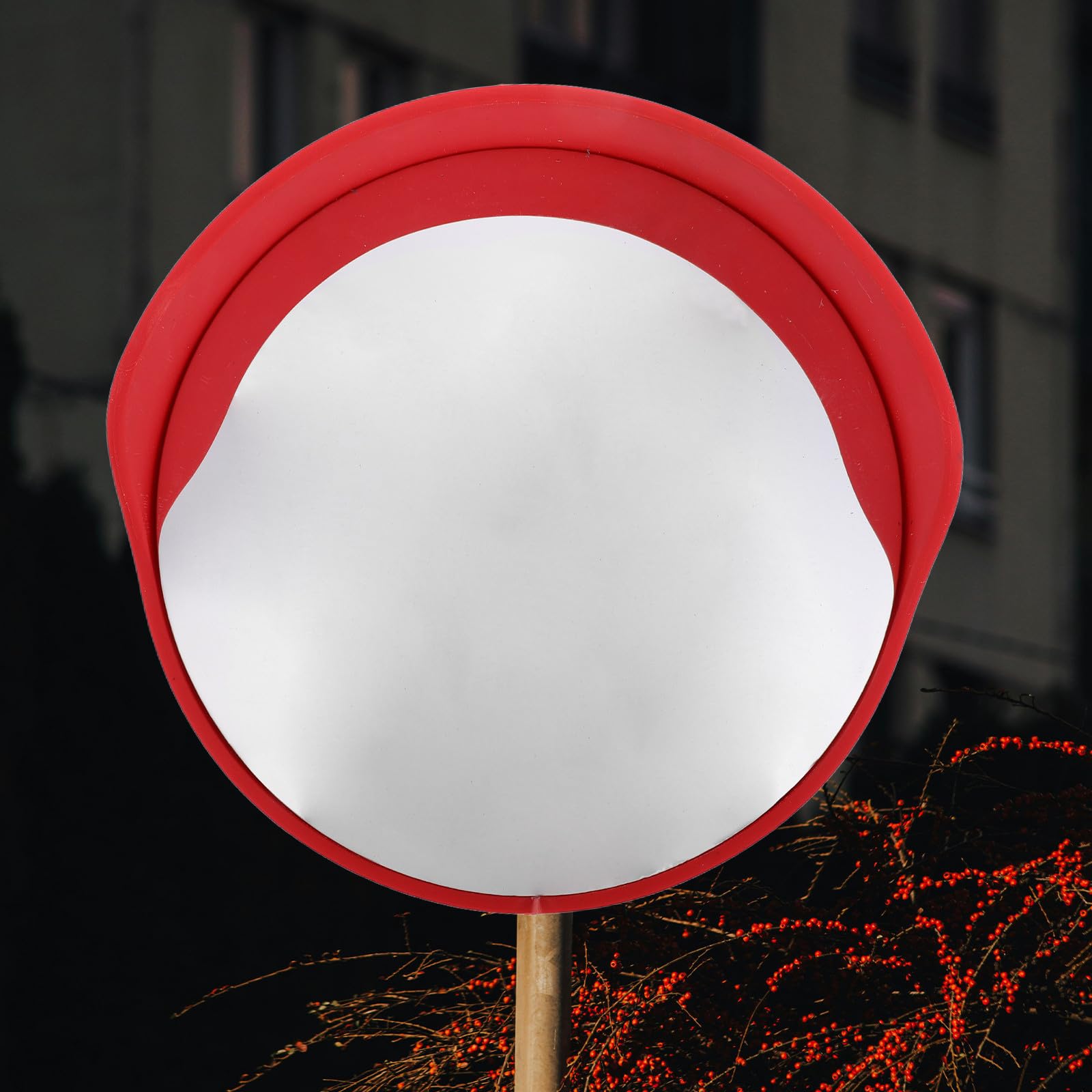 Specchio Convesso Rotondo Rosso per Sicurezza Traffico e Parcheggio | Vista Grandangolare, Uso Interno e Area Sosta, Design Antitheft e Resistenza alle Intemperie
