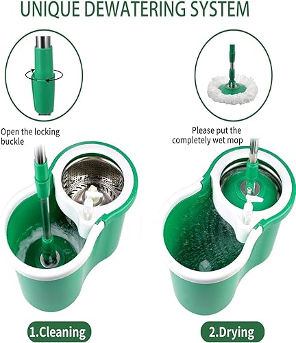 Miniatura 4 de Trapeador y cubo para el hogar manos libres con juego de escurridor, juego de cubo giratorio de 360 con 3 cabezales de repuesto de microfibra y