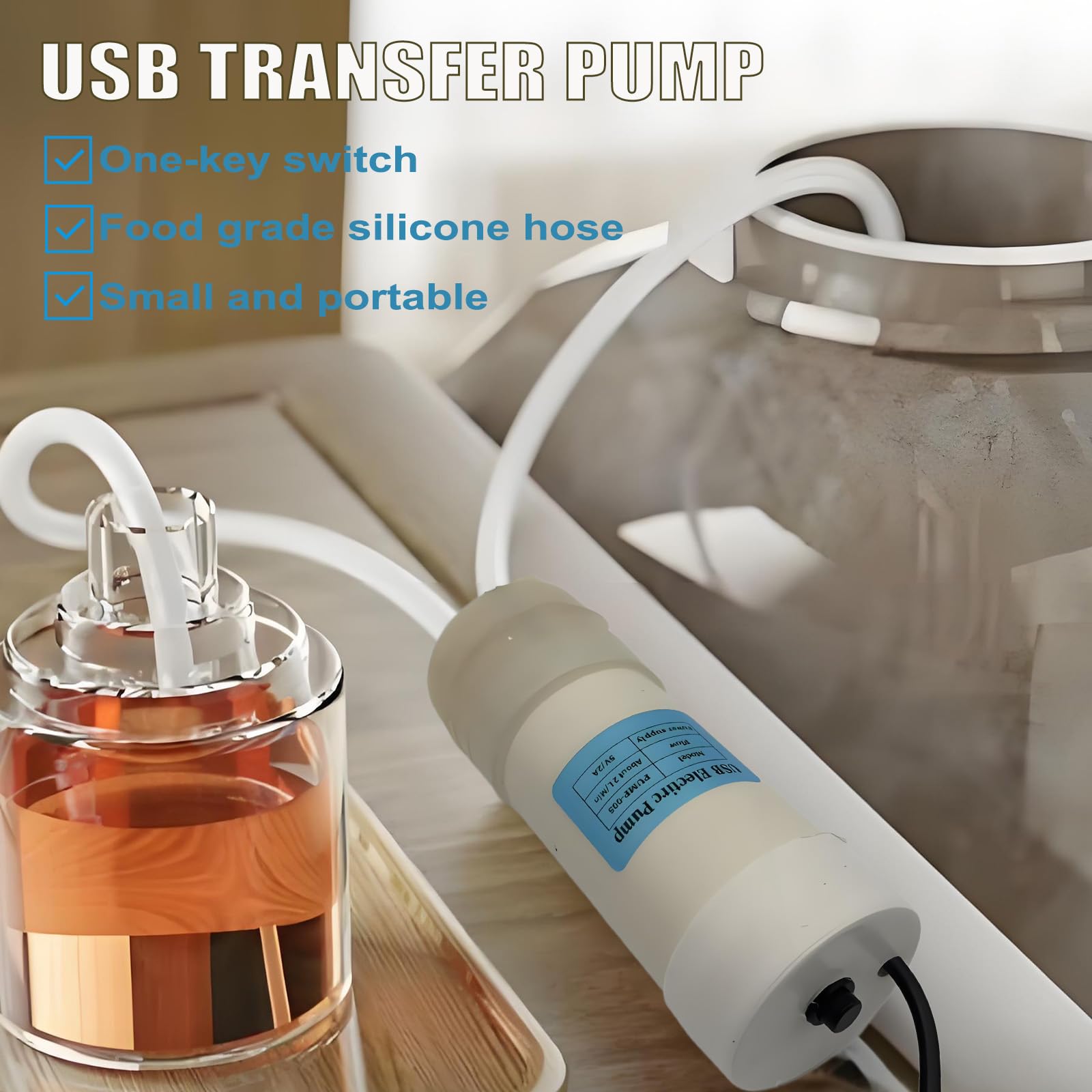 Sifón de vino, de grado alimenticio, portátil, USB, eléctrico, autocebante, bomba de transferencia de cerveza doméstica para cerveza casera, vino, bebidas, hidromiel, kombucha, embotellado, 2 LPM