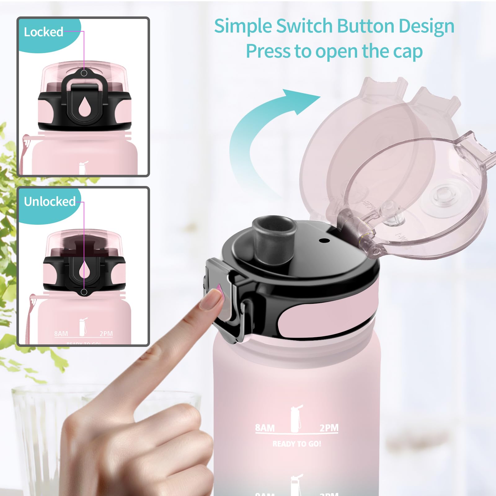 Vikaster Borraccia Sportiva, Borraccia 500ml/1000ml/1500ml, Senza BPA & Prova di Perdite, Bottiglia Acqua Bambini, Bici, Scuola, Palestra, Ufficio, Yoga