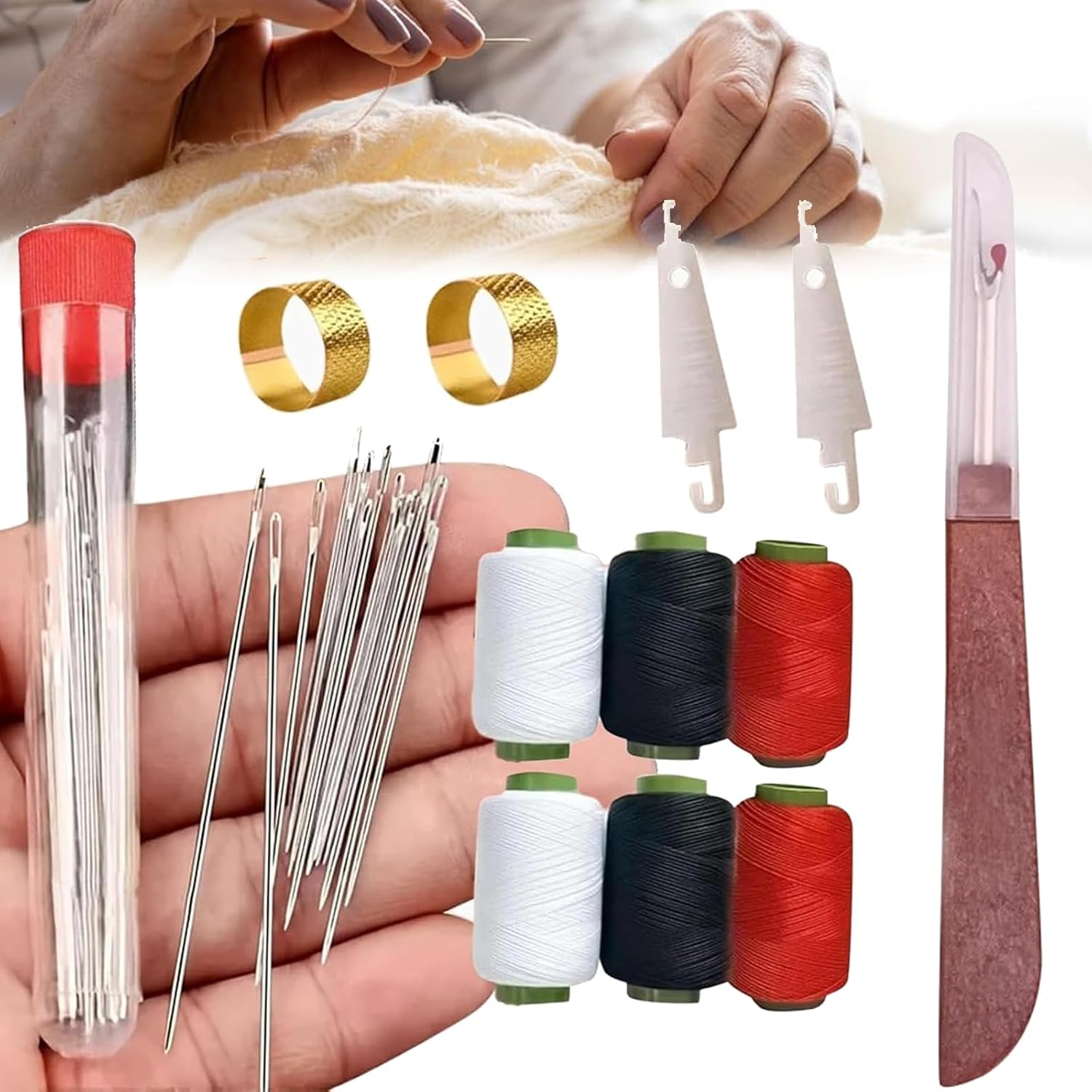 HIDRUO Big Eye Steel Sewing Needles Kit, Sewing Tool Set, Stainless Steel Hand Sewing Needles, Portable DIY Hand Made Craft Set for Handcraft Lovers (34PCS)