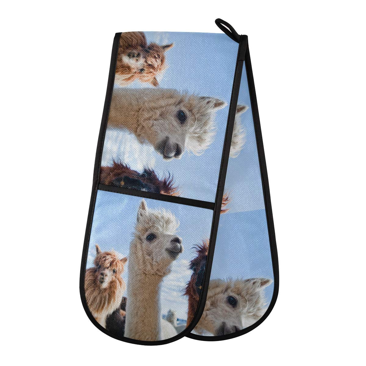 Animal Llama Alpaca Double Oven Mitt Pot Holder Heat Resistant Quilted Double Oven Gloves for Catering Chef Kitchen Home Microwave BBQ