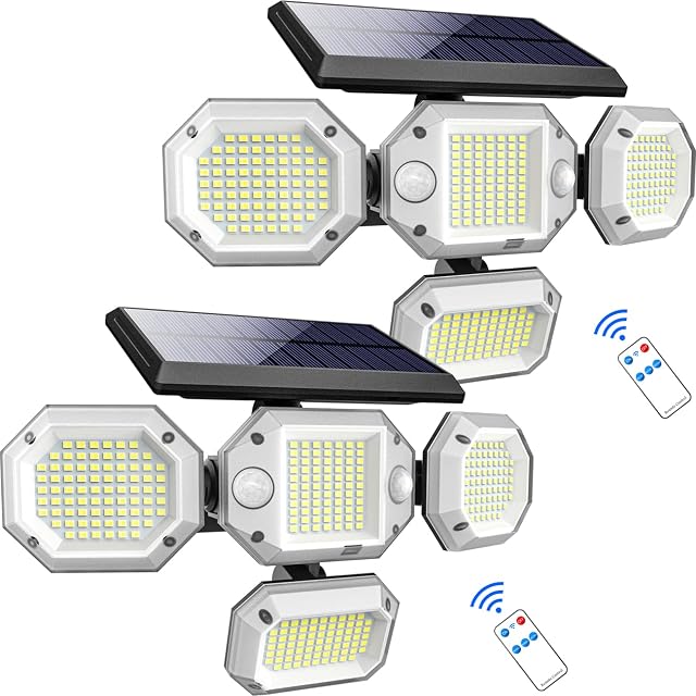 zemty 2 Pack Solar Lights Outdoor306 LED & 2500 Lumen, 4 Heads 320° Wide Angle Solar Wall Lights Outdoor, 3 Modes Solar Motion Sensor Security Light, IP65 Waterproof Solar Flood Lights for Garden