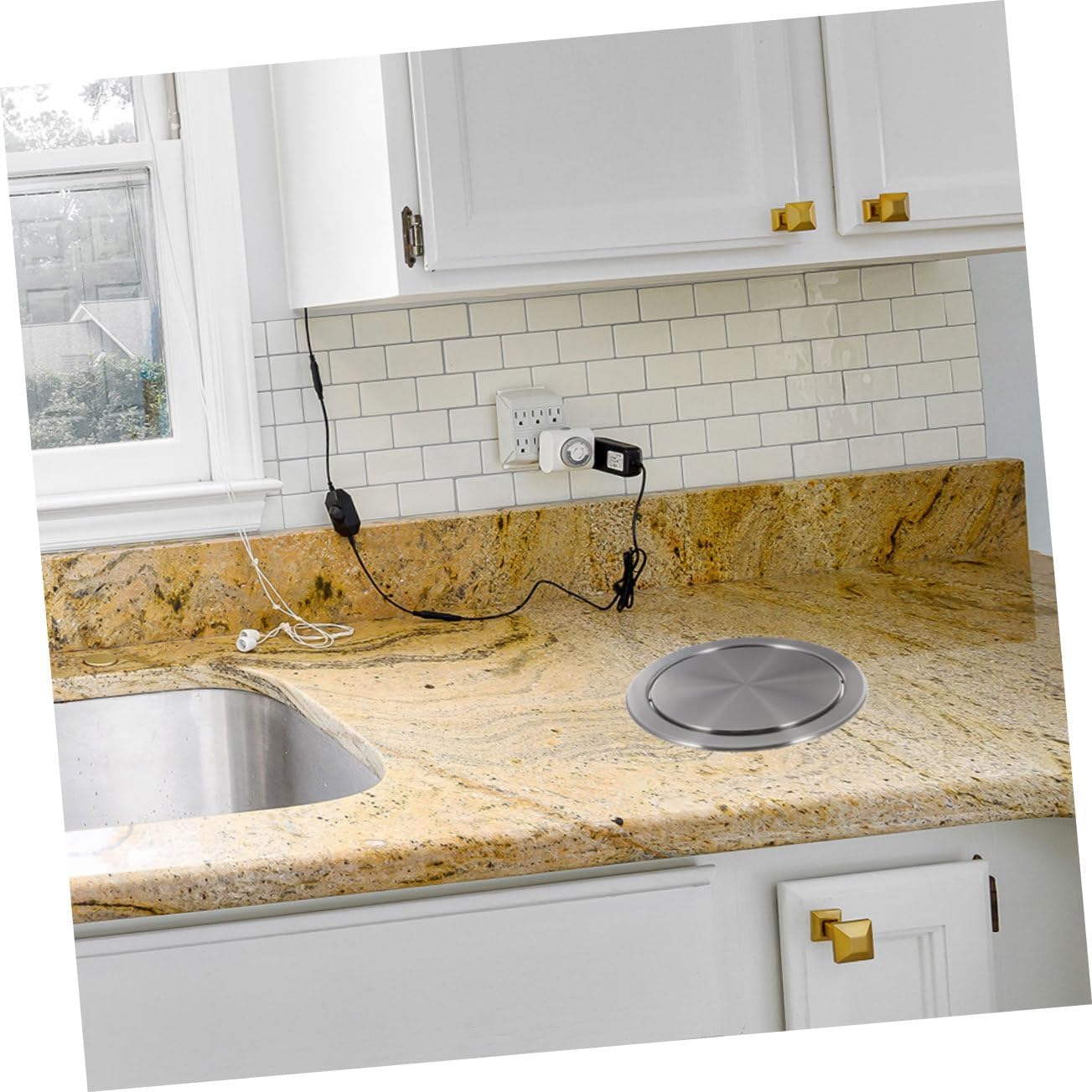 PRETYZOOM Flipping Countertop Trash Can Lid Recessed Design for Kitchen and Bathroom Use Easy to Clean and Install Scratch and Oil Resistant
