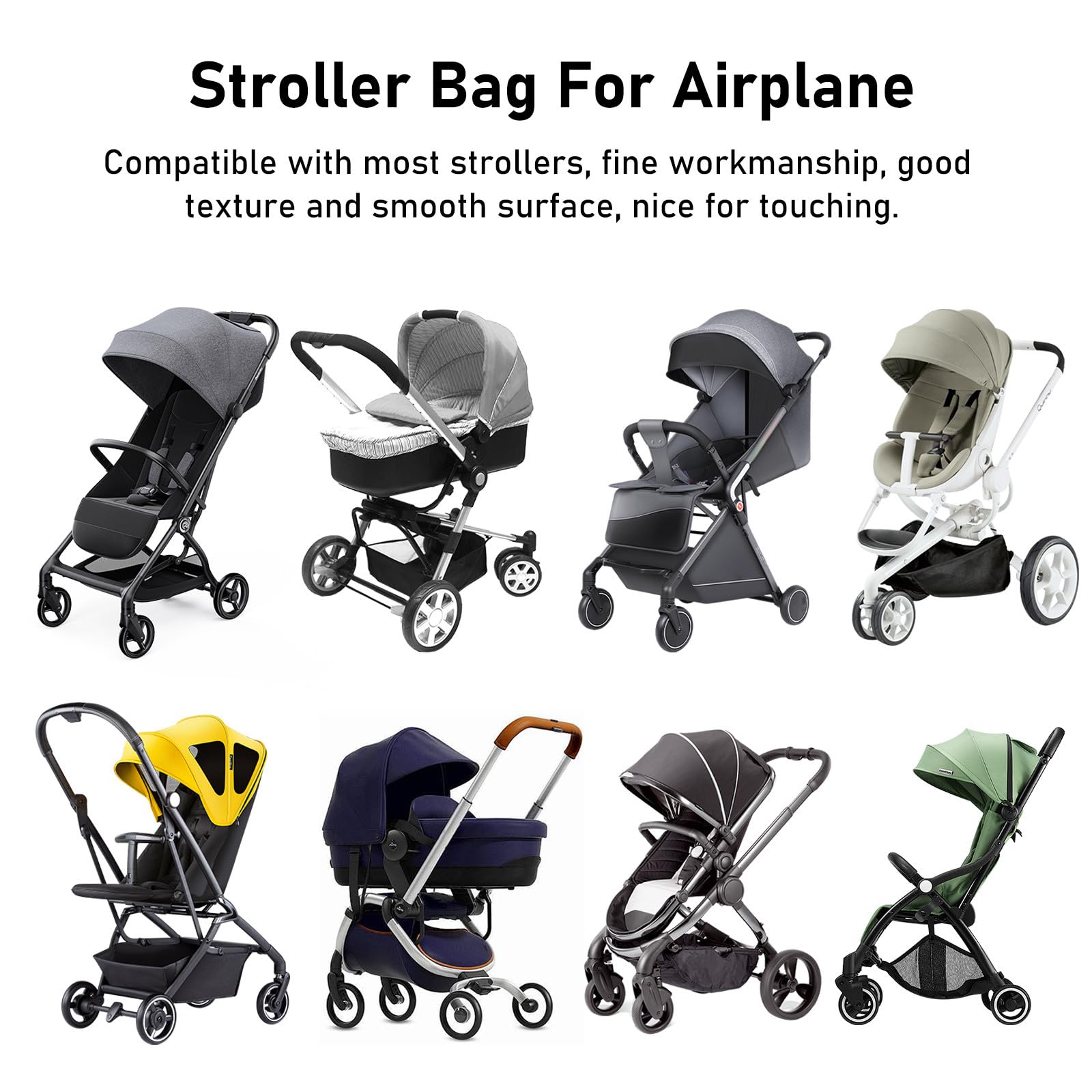 Borsa per Passeggino da Viaggio in Nailon Nero Doppie Spalline e Chiusura a Coulisse Bloccabile, Protezione e Comodo Stoccaggio per Viaggi in Aereo