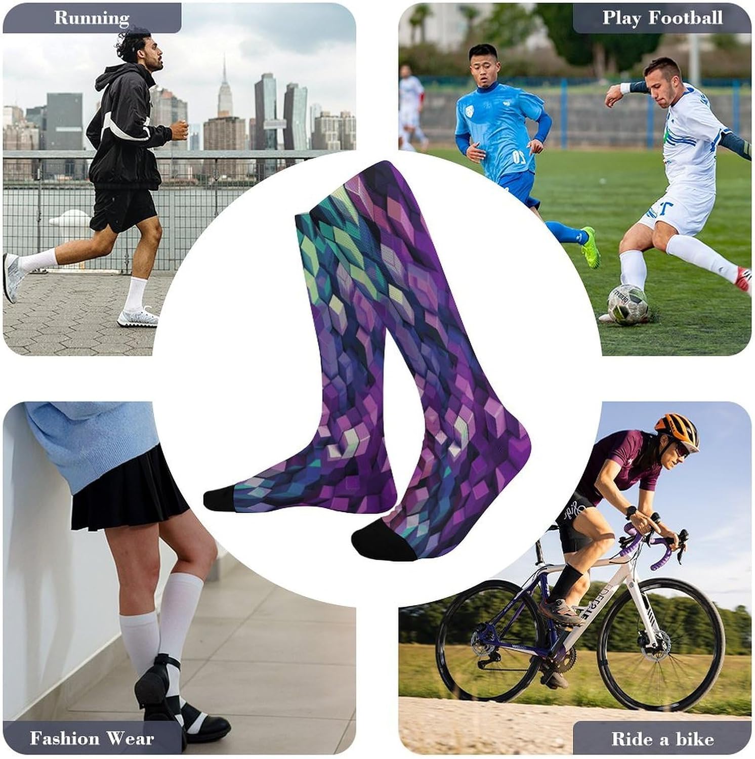 Abstract Color Cubes Purple Crew Socks Calf Socks Athletic Crew Sock