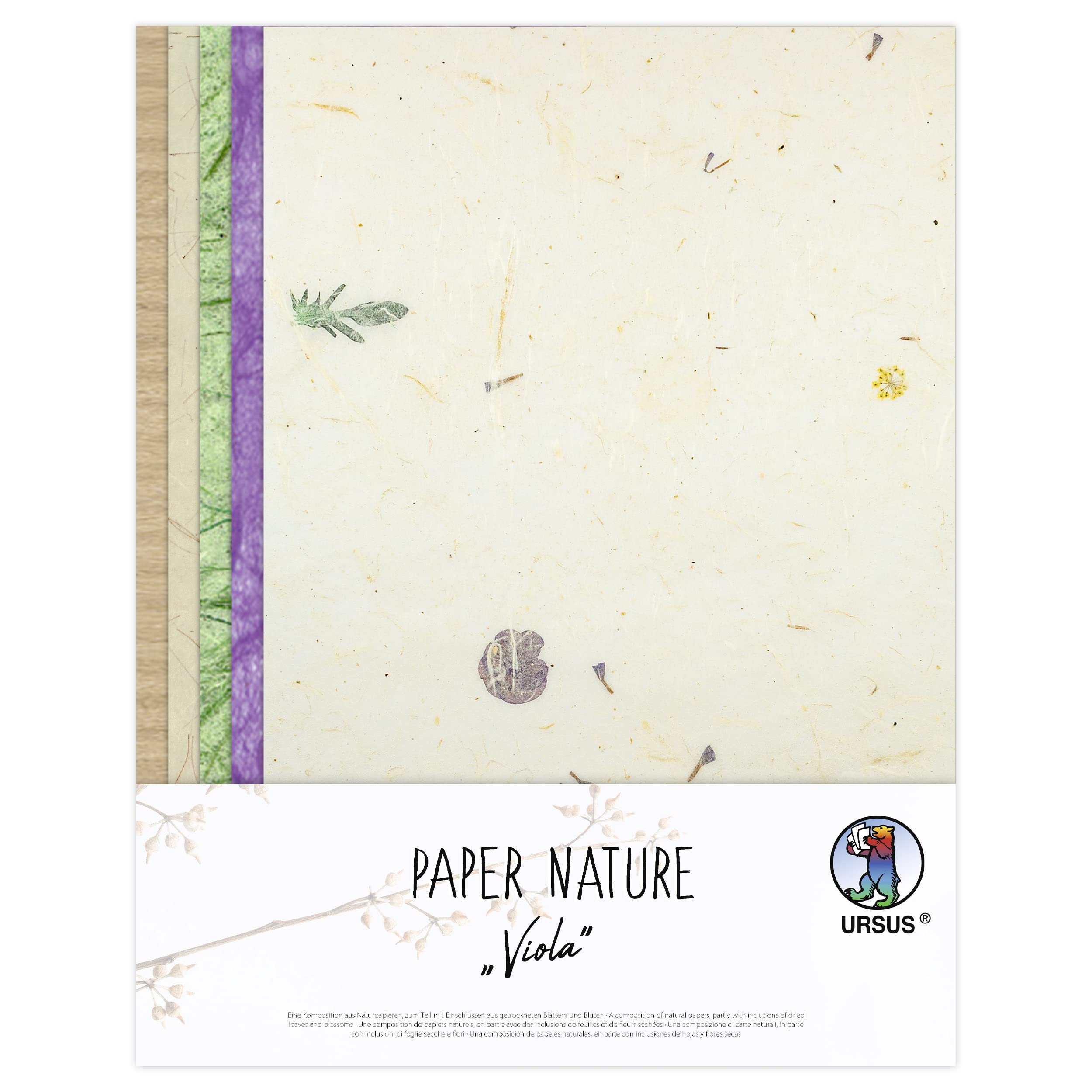 Ursus 61620003 Natural Paper Viola 10 Sheets 23 x 33 cm with Grass Paper and Straw Silk for Creative Crafts