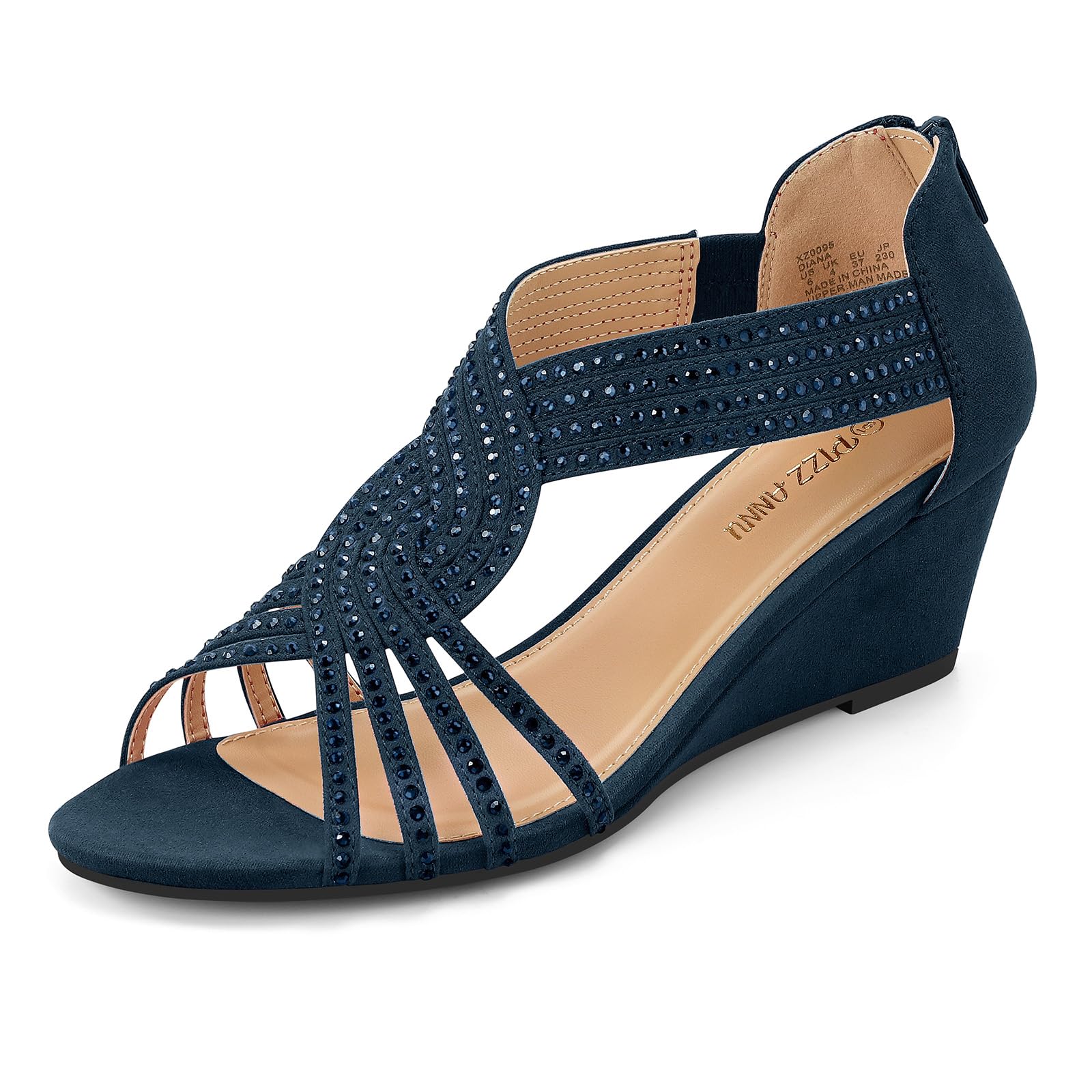 PIZZ ANNU Sandales Femme Été Compensées à Plateforme Escarpins Strass Sandale à Talon Compensé Mode Confort pour Soirée Mariage Chaussure
