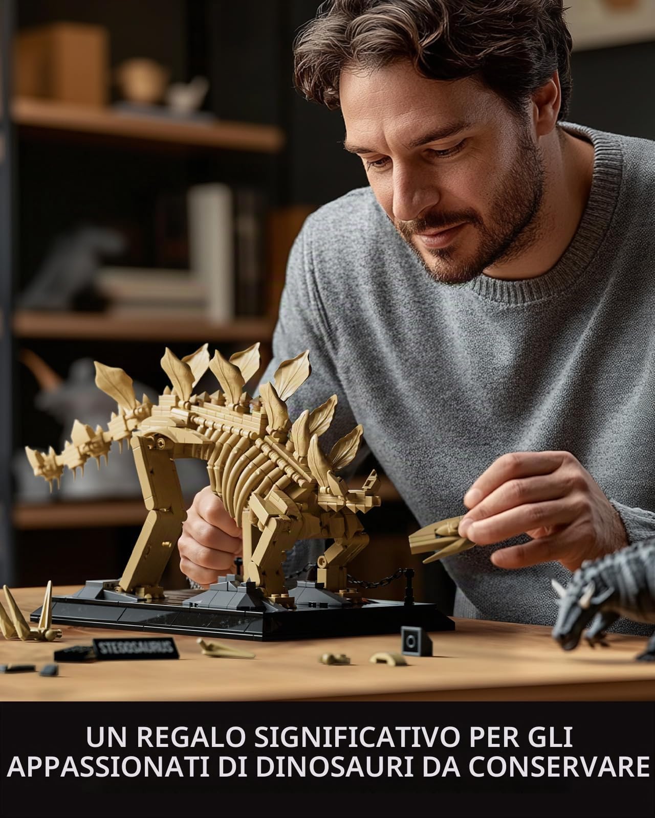 Nifeliz Set di modelli di fossili di stegosauro, scheletro di dinosauro, con base espositiva, per adulti, regalo ideale per appassionati e collezionisti (665 pezzi, NF10353)