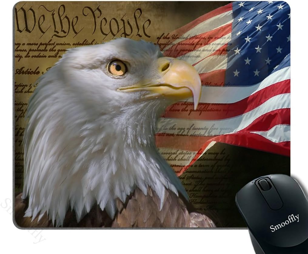 SmoofflyBald Eagle on American Flag Mouse Pad,Gaming Mouse Pad Custom, Vintage USA Flag American Patriotic Eagle Quotes