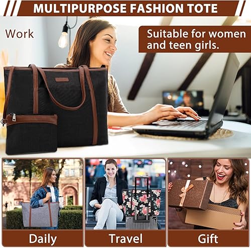 Miniatura 4 de VX VONXURY Bolsa de mano para laptop para mujer, bolsa grande para profesores, bolsa de trabajo para computadora de 15.6 pulgadas