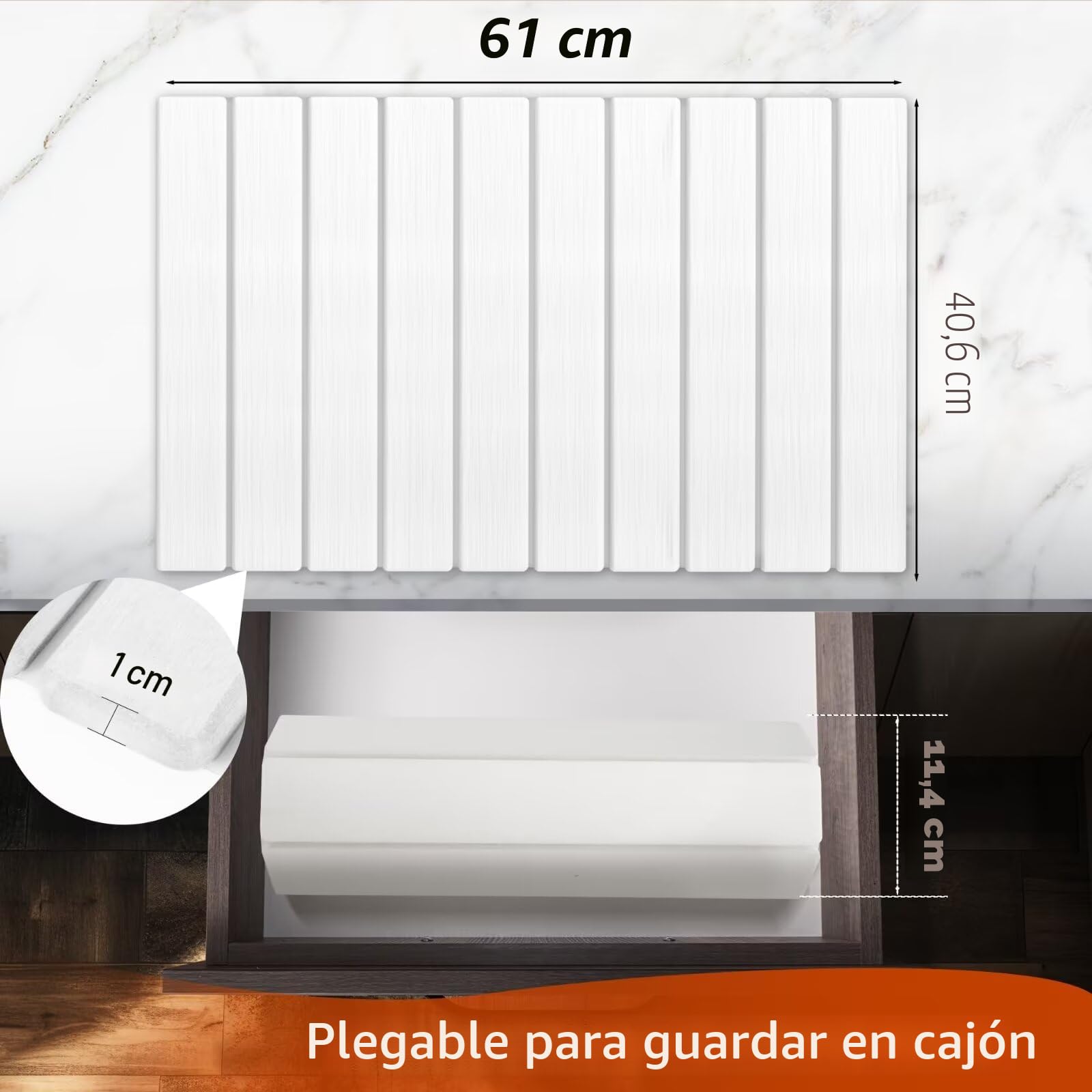 Tapete de piedra de secado para encimera de cocina, tapete antideslizante de tierra de diatomeas plegable rápido para encimera de cocina, baño y ducha. (blanco)