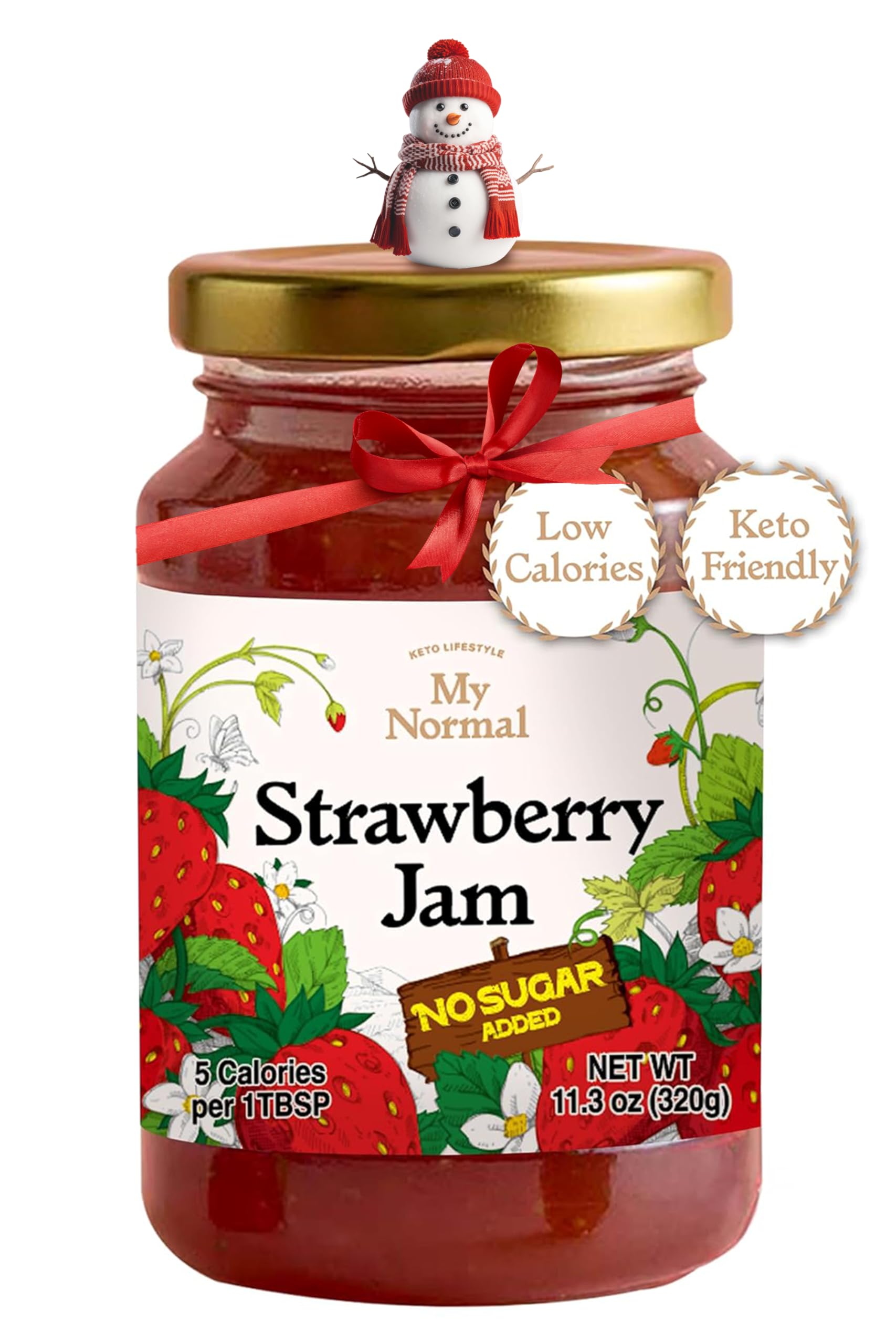 My Normal No Sugar Strawberry Jam Diabetic-Friendly, Strawberry 50% Fruit Jelly with Allulose, Keto & Zero Sugar Jam - Only 4 Ingredients, No Artificial Additives (320g, 11.28 oz)