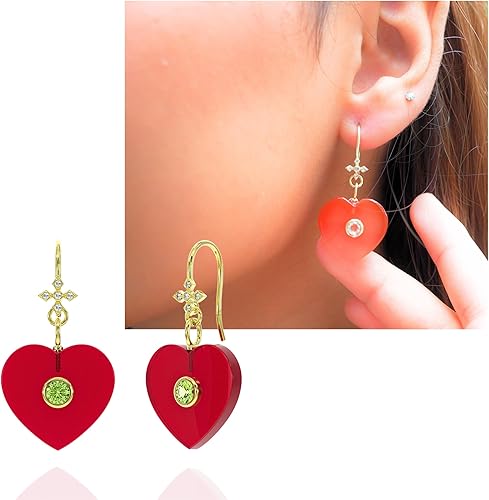 ABSHEL Carnelian Earrings for Women in Heart Shape - 18K Gold Plated, Certified 