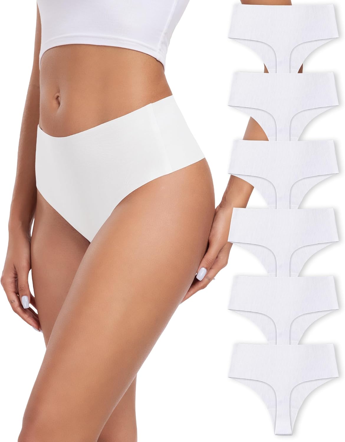 AYMEFF Cotton Thongs for Women High Waisted Seamless No Show Thong Stretchy Comfort Panties S-XL