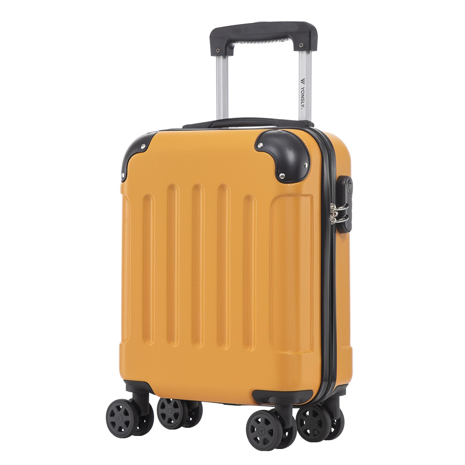 YONSLY Trolley Koffer Suitcase, Reisekoffer, Rollkoffer Handgepäck, Hartschalenreisekoffer mit 4 Rollen 360°, Zahlenschloss, Weicher Gummigriff für Reisen, Camping (S, Orange)
