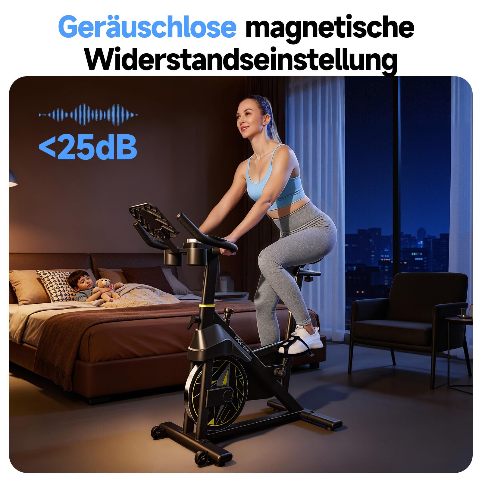 YPOO X3 Ergometer Heimtrainer Fahrrad - Leises Indoor Cycling Bike mit Magnetwiderstand (0-100%), App-Steuerung, 136kg Belastbarkeit, Fitnessbike für Zuhause mit Tablet-Halterung & bequemem Sitz