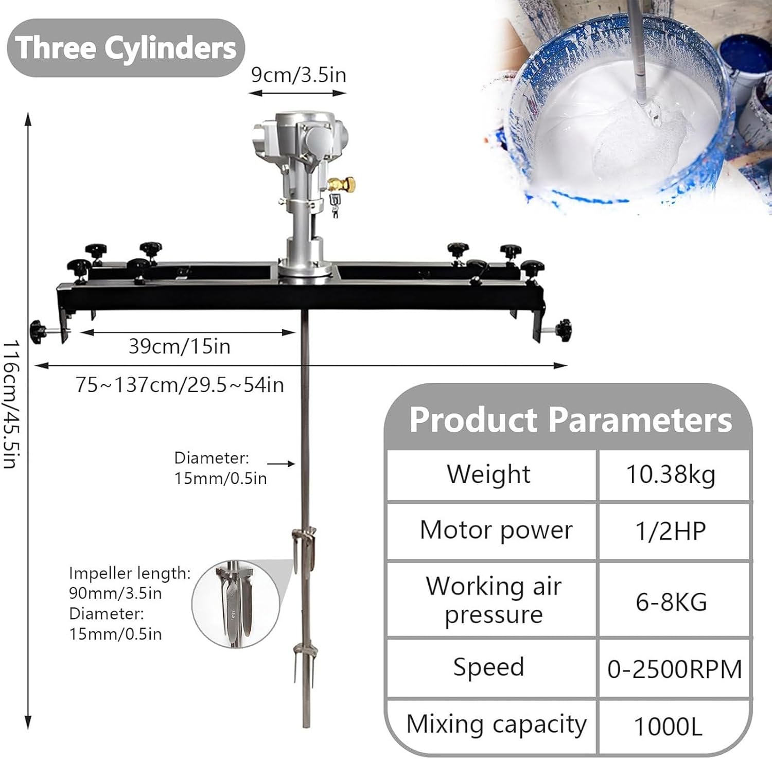 IBC Air Agitator, Pneumatic Ton Tank Mixer Machine, Folding Propeller, with Support Hanger, for Paint Coating Materials Viscous Liquid Ink Dissolver Agitator Small 5cylinders