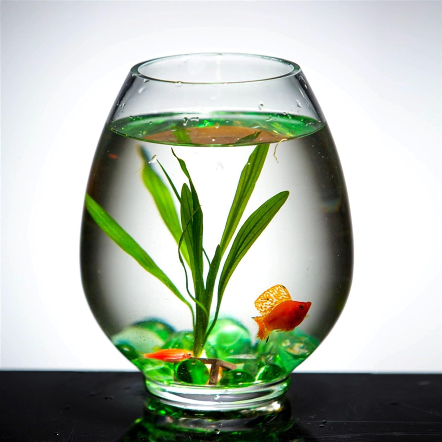 Fish Aquarium Creative Fish Tank Aquarium Round Glass Small Goldfish Living Room Egg-Shaped Desktop Transparent, 15×15×20cm