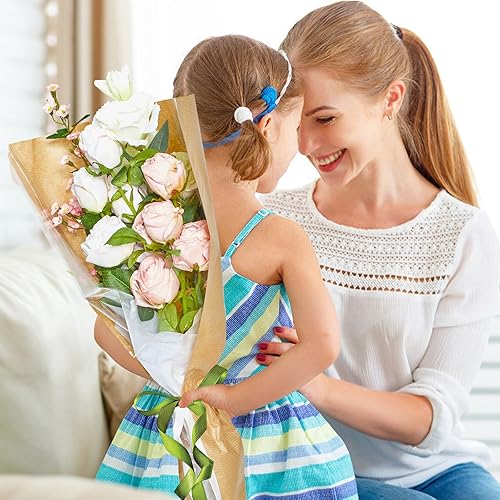 Miniatura 5 de Jutieuo 50 bolsas de flores para ramo, 22 x 14 pulgadas, fundas de flores, papel de regalo floral de estraza con cintas para mujeres y niñas