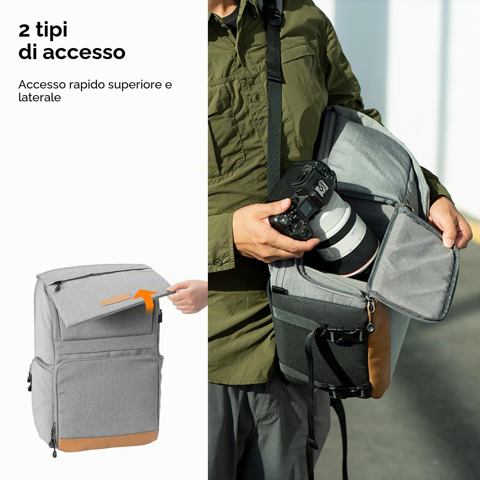 K&F CONCEPT Zaino per fotocamera, 22 litri Borse per fotocamera di grande capacità con copertura antipioggia Scomparto per laptop da 15,6" per Macchina fotografica Obiettivo Droni