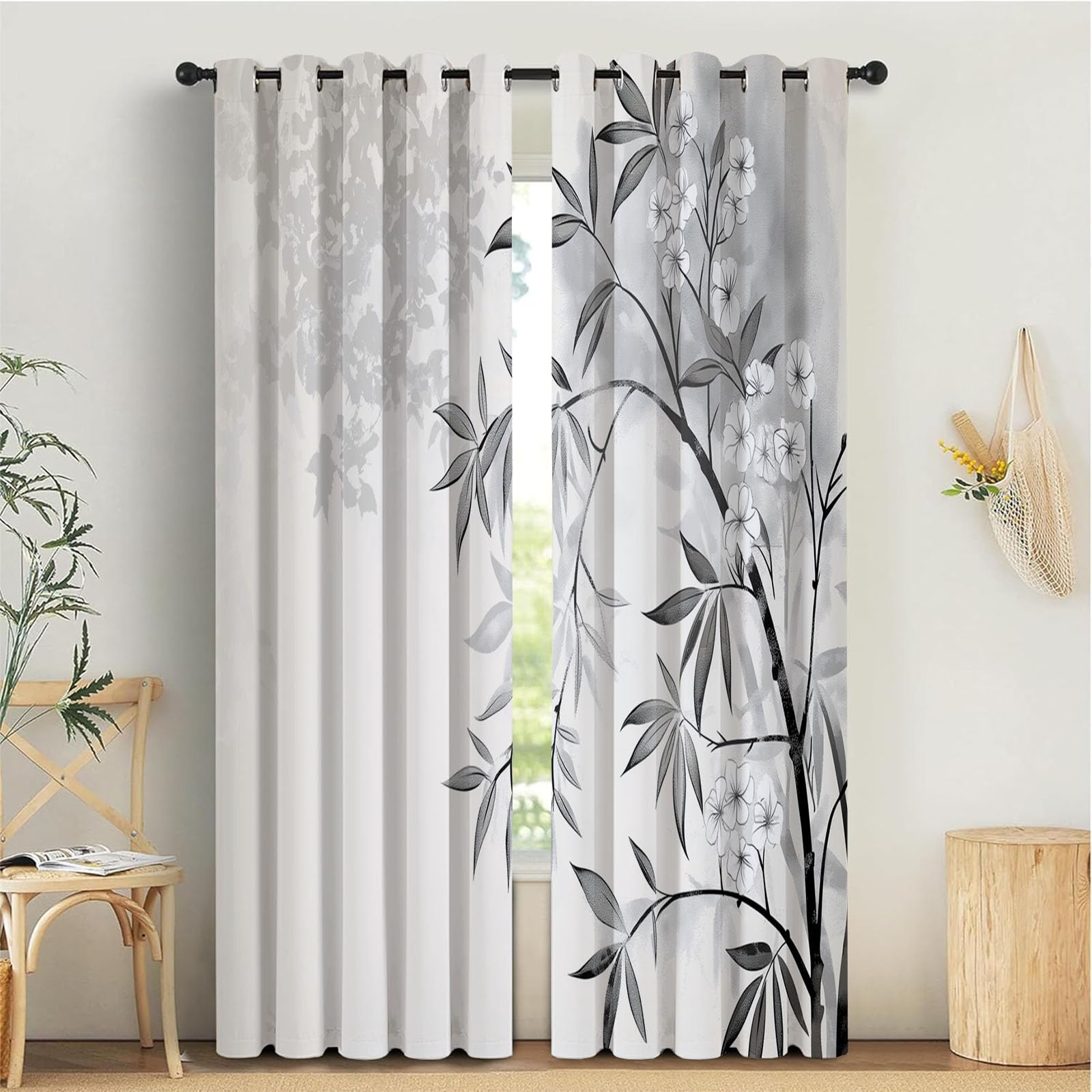 Rideau occultant thermique 140x240 cm à motif feuilles de prunier pour salon