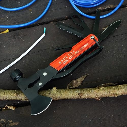 Miniatura 6 de Mini herramientas multifuncionales de bolsillo con martillo de hacha, juego de alicates con mango de madera para camping, senderismo, equipo de