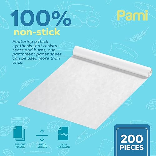 Miniatura 4 de PAMI Hojas de galletas desechables antiadherentes para hornear, 200 hojas de papel pergamino precortadas (12 x 16 pulgadas) para cocinar, horno,