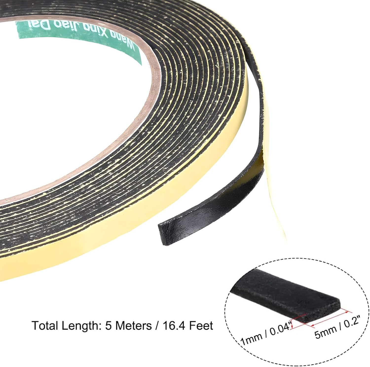 TOP-VIGOR Foam Tape 5mm Wide 1mm Thick 16.4ft Long, Self Adhesive Single Sided Weather Stripping Sealing for Window Door Insulation
