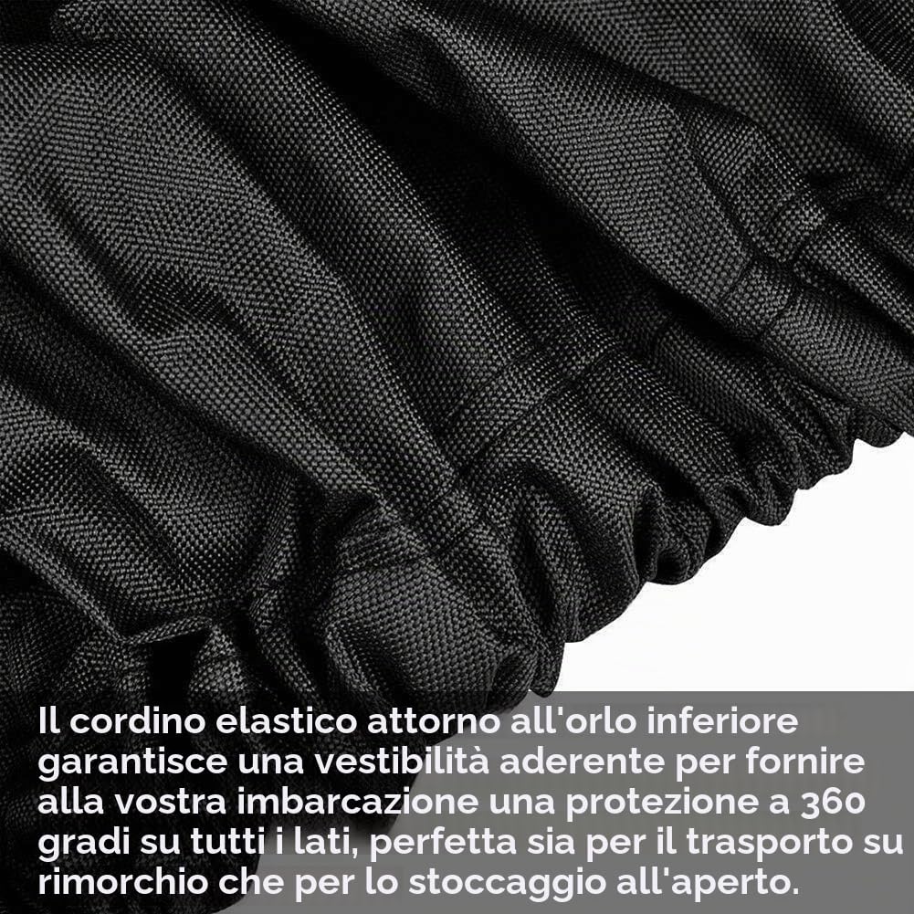 Copertura per Barca Impermeabile, 600D Oxford Tessuto Telo Copri per Barche, per Scafo a V, Tri-Scafo, Barca da Sci da Pesca, Nero 636x332cm