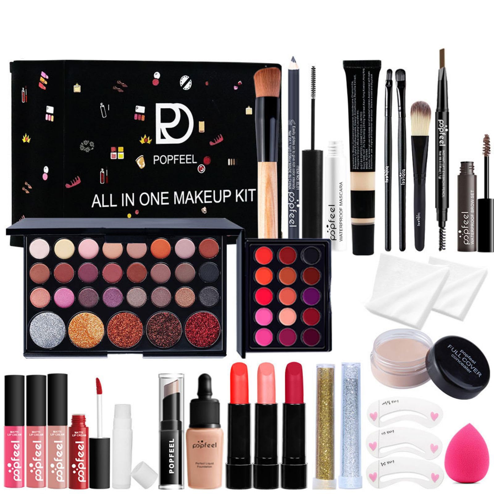 JasCherry 27Pcs Makeup Kit Complete Cosmetic Makeup Palette Set Beauty Makeup Kit - Ideal Cosmetic Gift for Lips and Face - BOX04B