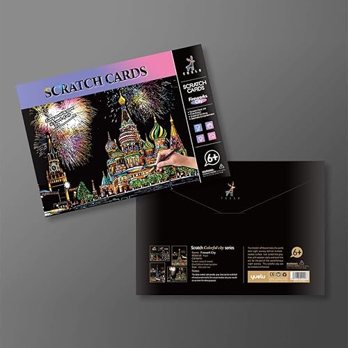 Miniatura 5 de Papel de pintura de arco iris (A4) para niños y adultos, pizarra de visión nocturna, juego de arte de grabado 4 hojas de tarjetas para rascar y