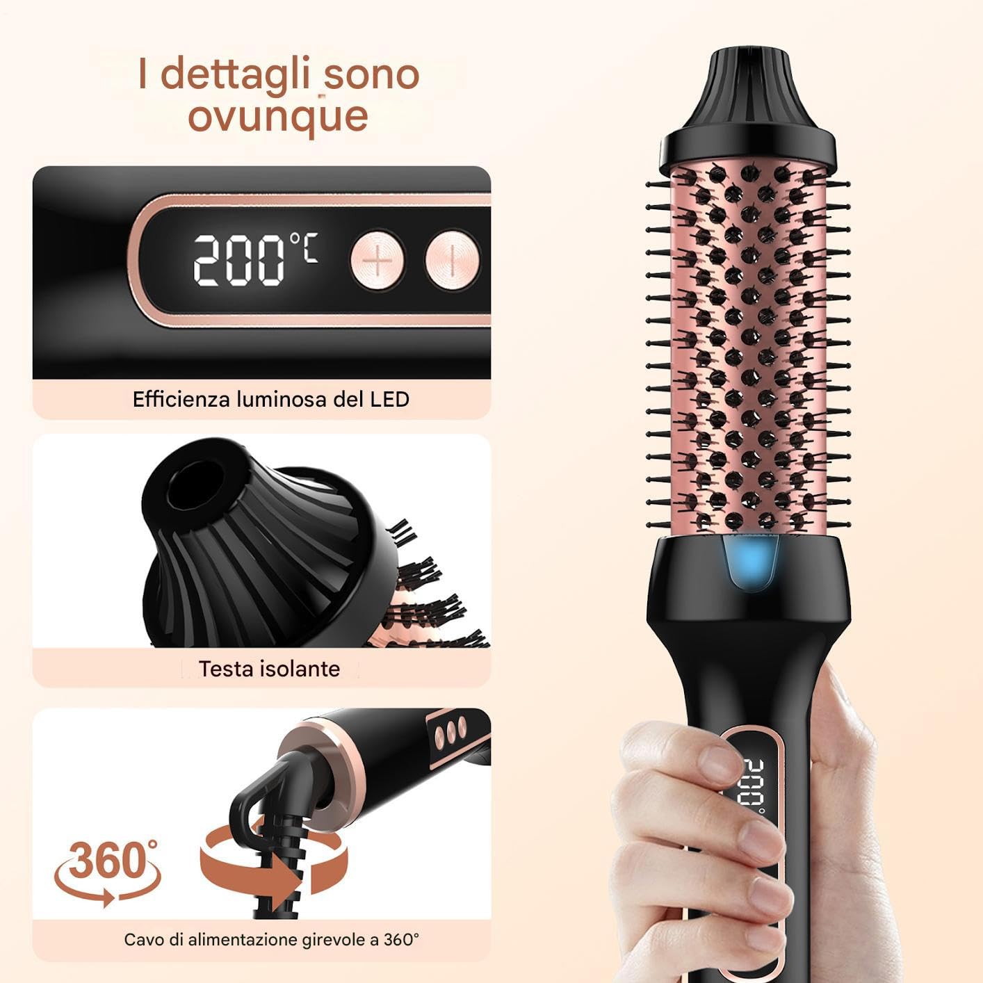 Spazzola Per Capelli Ricci - Spazzola Arricciacapelli Rotonda Riscaldata | Piastra Styler Temperatura Regolabile Pettine Styling Riscaldamento Rapido per Capelli Asciugatura Styling