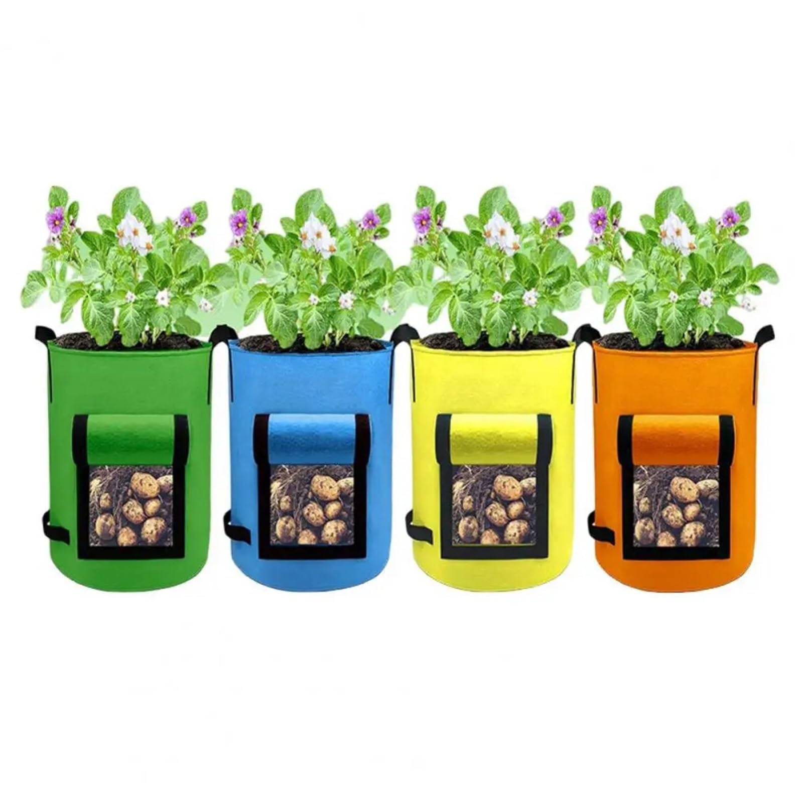 Sac Plantation Non Tissé Lot de 4 Sacs Plantation Pommes Terre colorés avec poignées renforcées, Robustes et réutilisables(15Gallon)