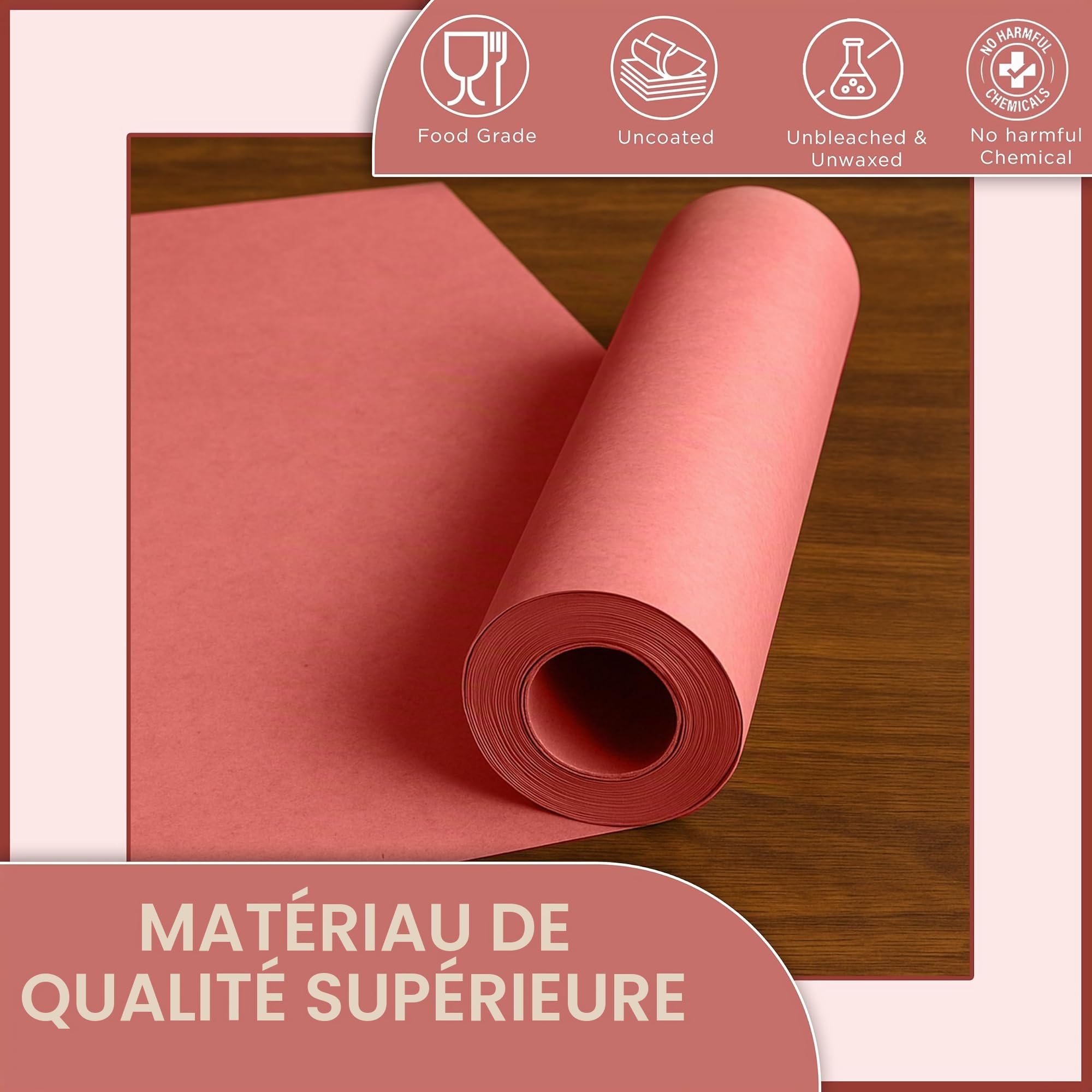Rouleau de papier de boucher rose pour fumer de la viande – 76 cm x 18 m – Papier cadeau non blanchi de qualité alimentaire pour barbecue, four et fumoir de fosse.