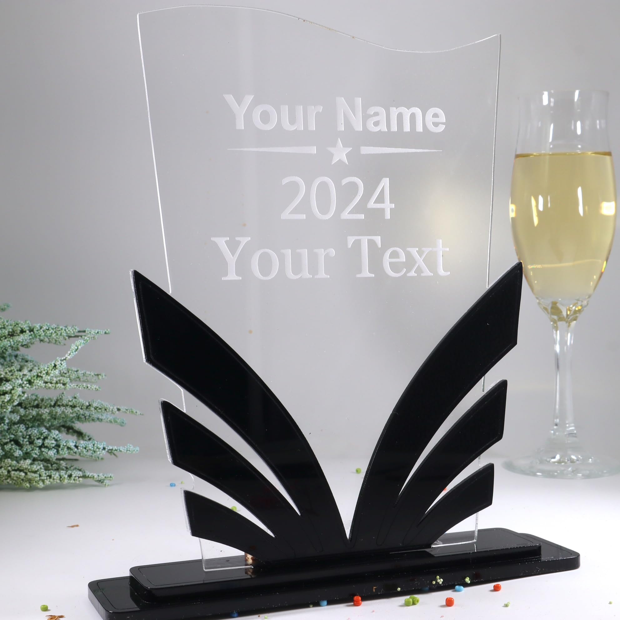 Generisch Personalisierte Moderne edle Trophäe, personalisierter eigener Text oder Logo, Schwarzes und Transparentes Acryl - Medaille - Pokal - Auszeichnung