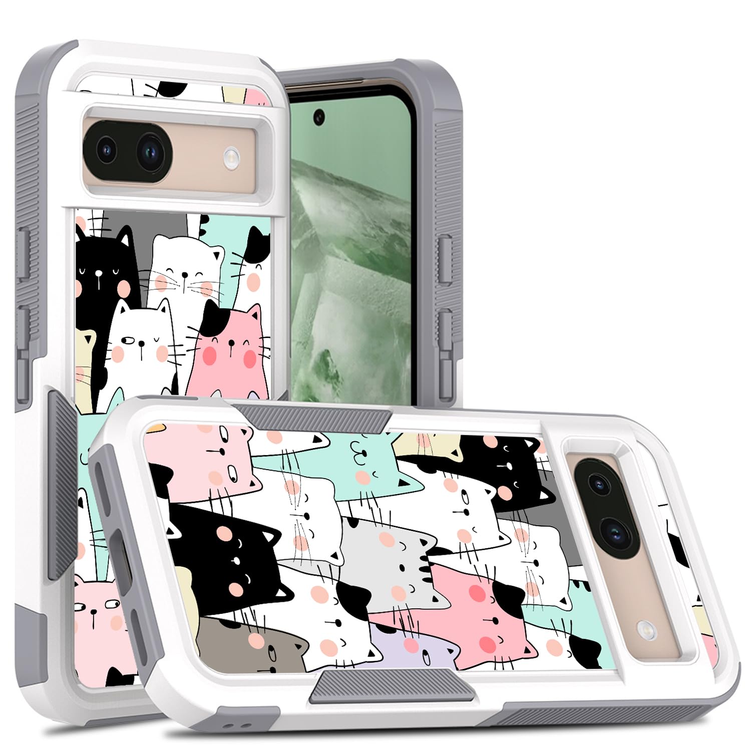 CandykisscaseCandykisscase for Google Pixel 8a, Cute Cats Pattern Shock-Absorption Hard PC and Inner Silicone Hybrid Dual Layer Armor Defender Case for Google Pixel 8A
