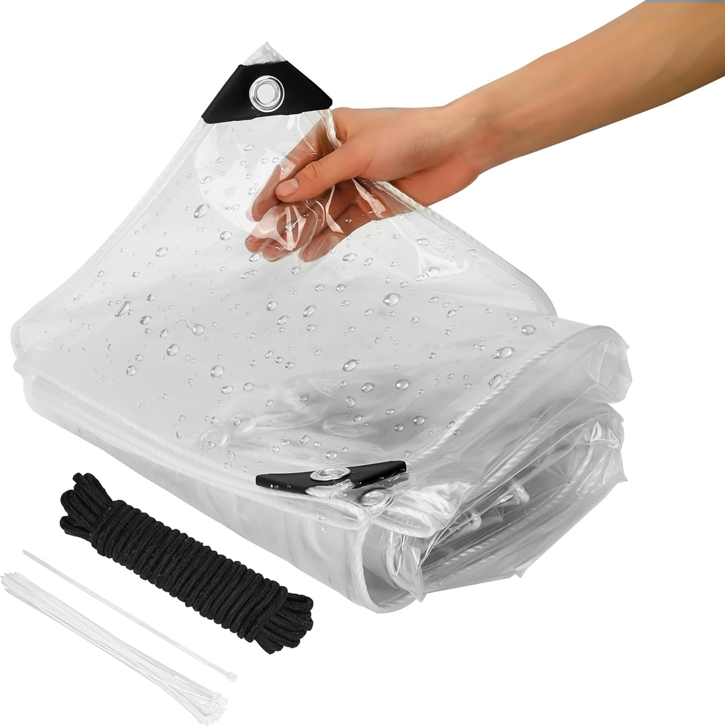 Clear Tarp 8' x 10' Tarps 17 Mil Heavy Duty Waterproof Tarp with Grommets, Thickened Plastic Transparent Tear Resistant PVC Vinyl Cover for Camping, Plants Greenhouse, Patio Outdoor