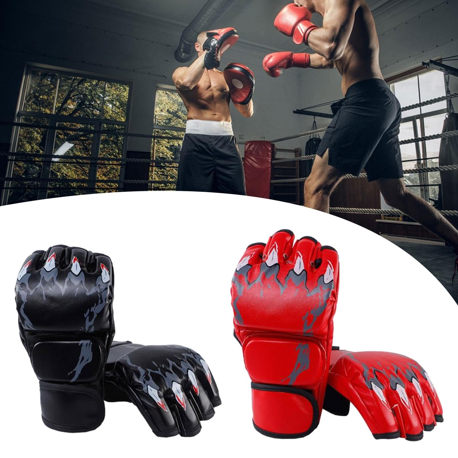 2 Paires de Gants MMA, Sac d'arts Martiaux, Gants de de Boxe Demi-Doigt pour Muay Thai