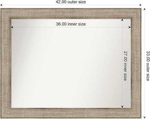 Miniatura 3 de Amanti Art Espejo de baño plateado para sobre el fregadero, 33 x 42 pulgadas, espejo rectangular plateado enrejado hecho a medida, marco de madera