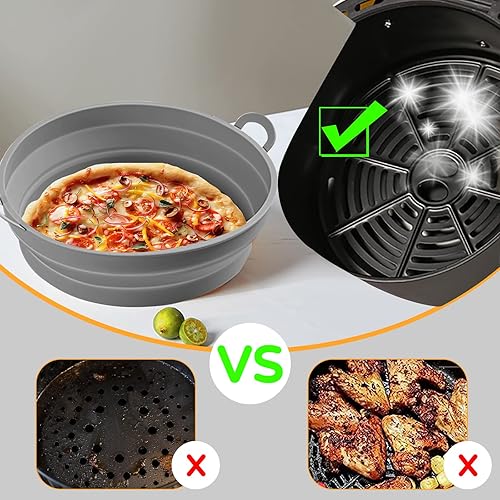 Miniatura 3 de Anbage 2 forros de silicona para freidora de aire reutilizables y plegables canastas de silicona redondas para freidora de aire de 85 pulgadas