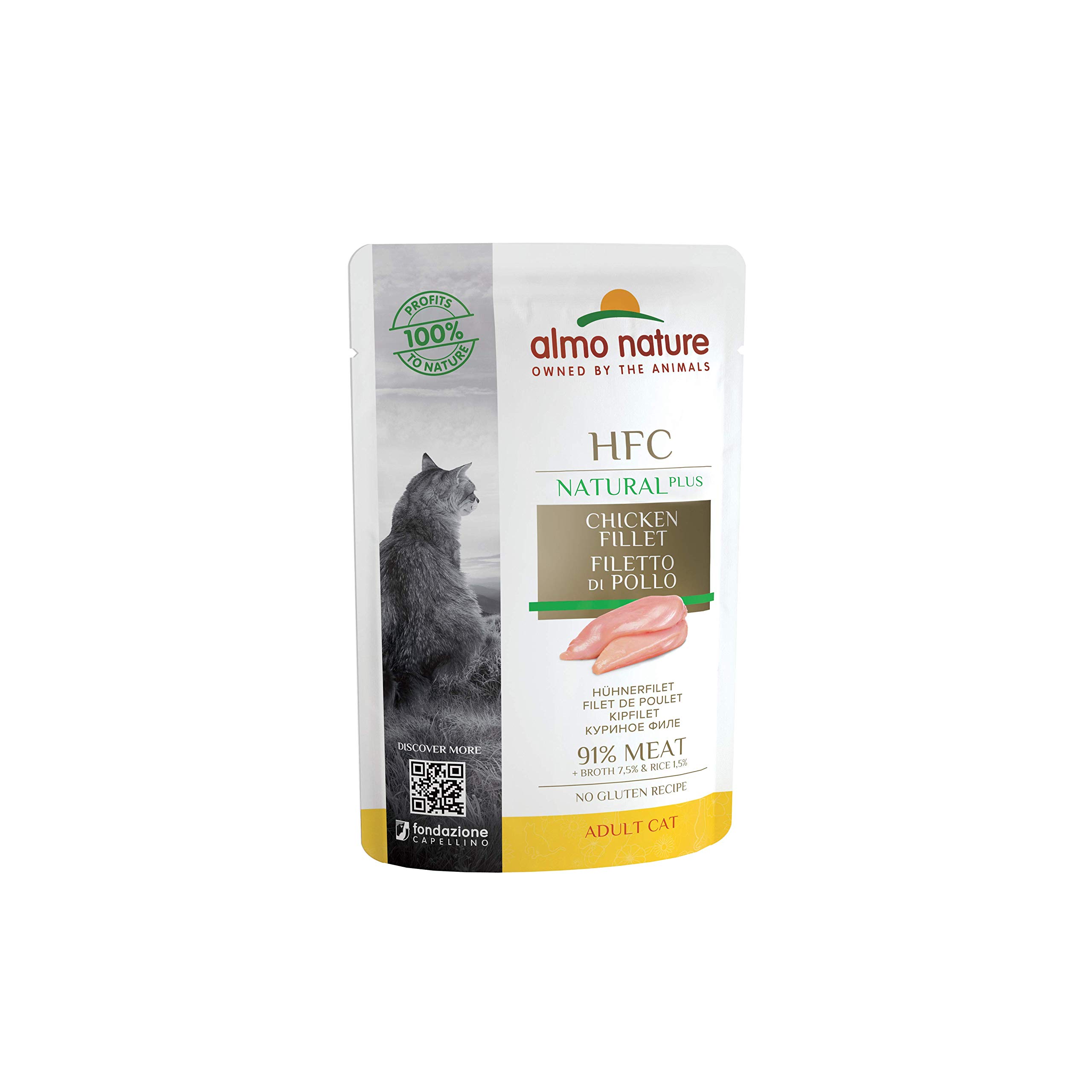 almo nature Comida Húmeda para Gatos Natural Plus de Pollo (24 Sobres x 55g). Alimento Gourmet Monoproteíco HFC Cuisine. Snack Complementario sin Gluten