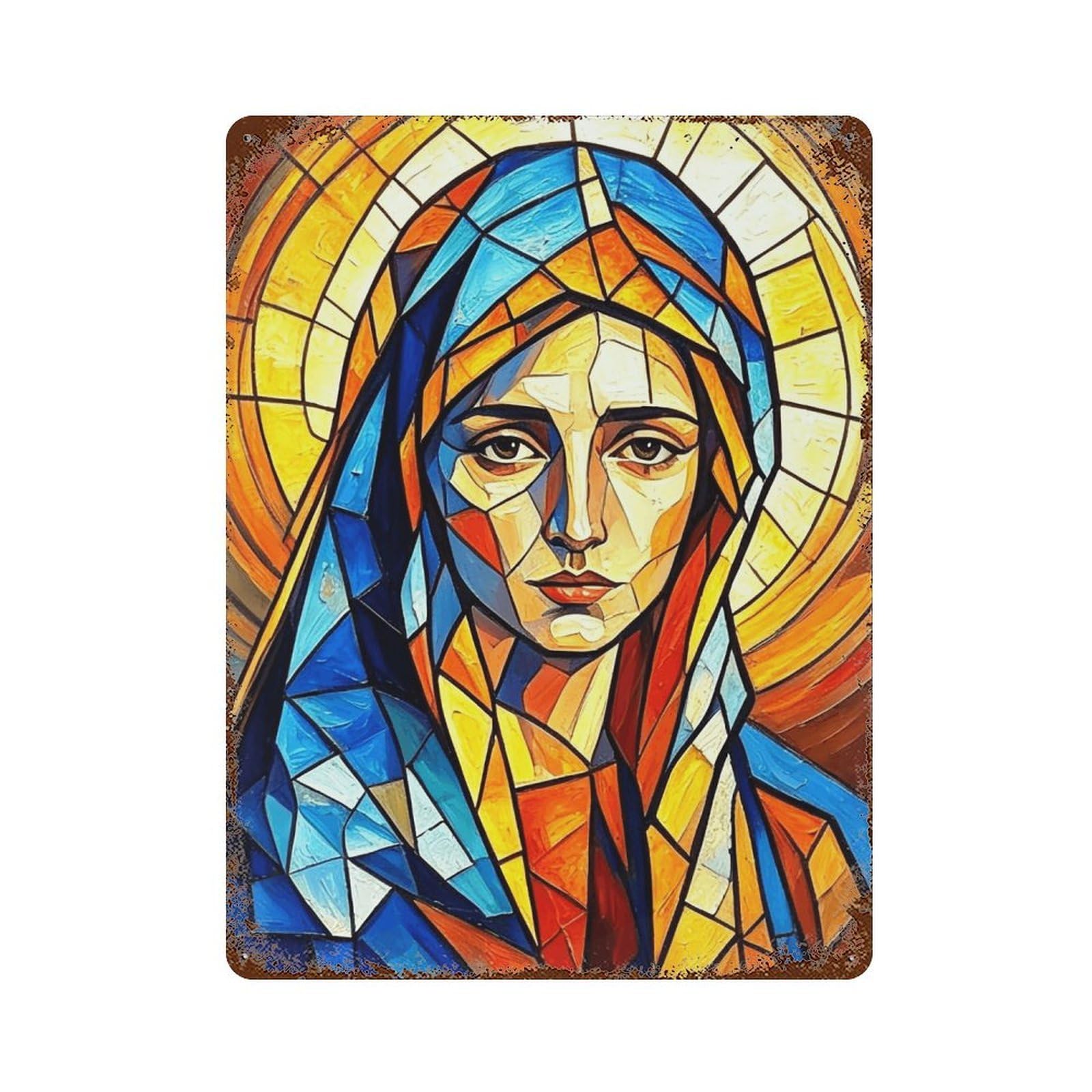 WIHYRTUI Stained Glass Cubist Noble Lady (2) Wall Retro Iron Metal Tin Sign Vintage Art Poster Modern Home Cofffee Club Art Bar Shop Decor Style 40x30cm