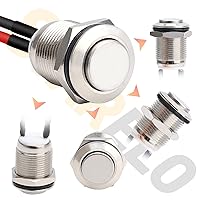 Vista 2 de STARELO 5pcs 12mm Momentary Push Button Switch Silver Shell with pre-Wiring, IP65 Waterproof Push Button Switch,Stainless Steel 1 Normally Open