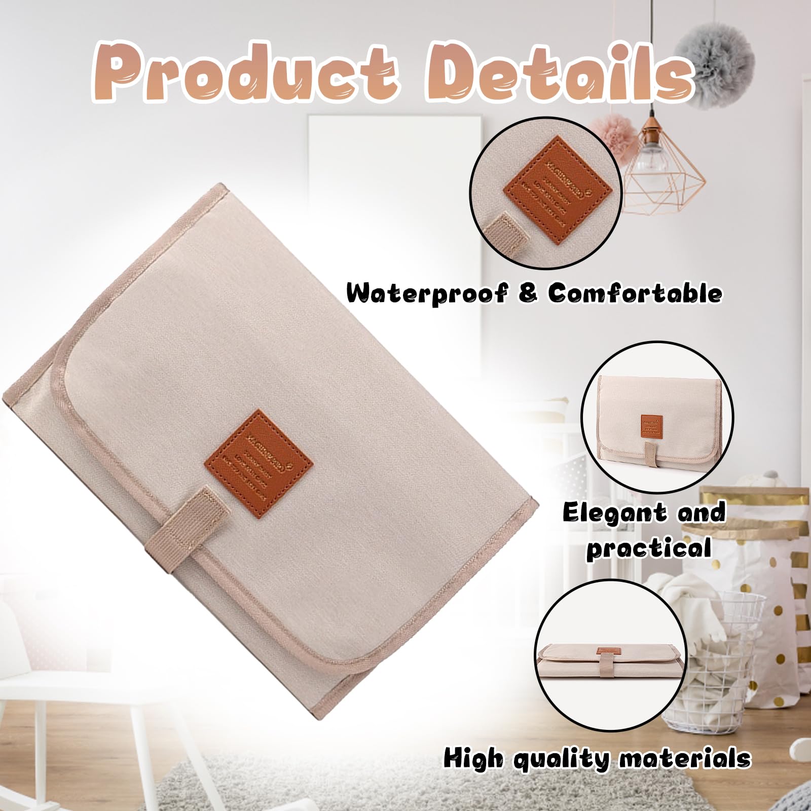 Changing Mat Portable, Waterproof Foldable Baby Changer Pads, Travel Changing Mat for Parents Ivory White, 58.5cm x 30.5cm - Image 3
