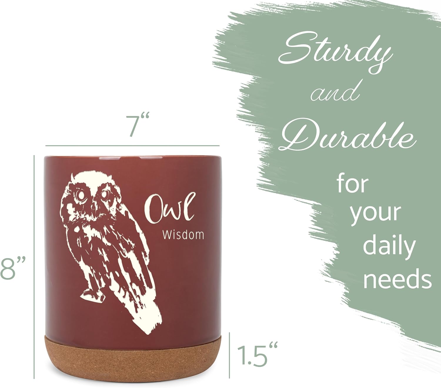 Elanze Designs 納屋の角のあるフクロウ 知恵の鳥 XL コルク底セラミックストーンウェア器具ホルダー へらキャディ ク