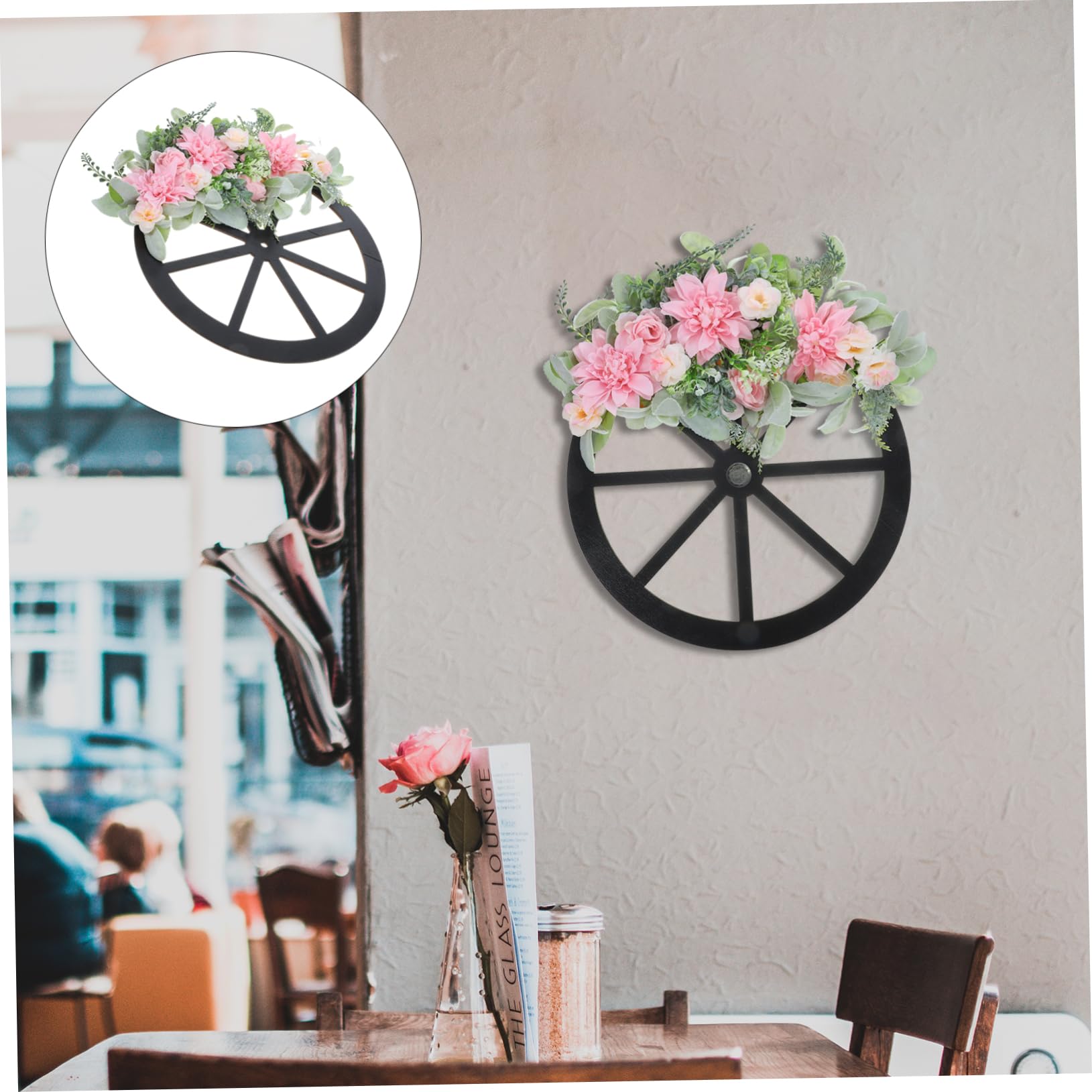 Hemobllo Ghirlanda Primaverile Artificiale di Legno e Decorazione Floreale Forma di Ruota per Porta d Ingresso Ornamento senza Manutenzione