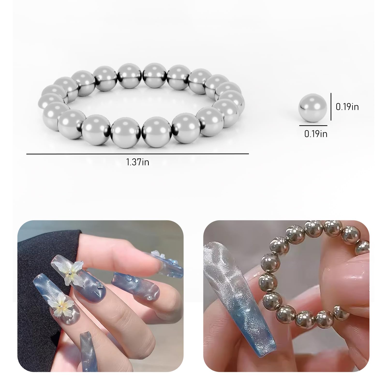 Lot de 40 perles magnétiques œil de chat pour nail art - Outil magnétique pour vernis gel avec effet d'ondulation d'eau