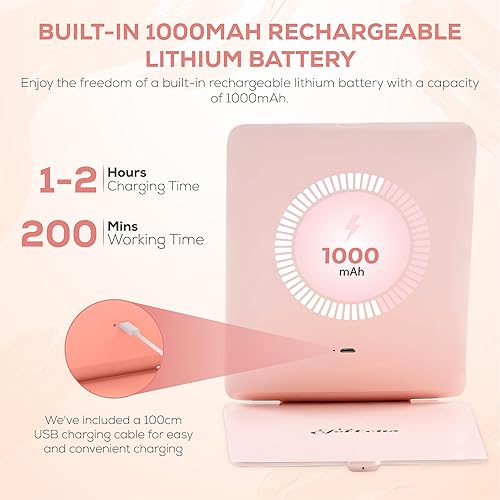 Miniatura 3 de Espejo de maquillaje portátil plegable con luz LED, tamaño iPad, recargable por USB, 3 ajustes de color, tecnología regulable (rosa)